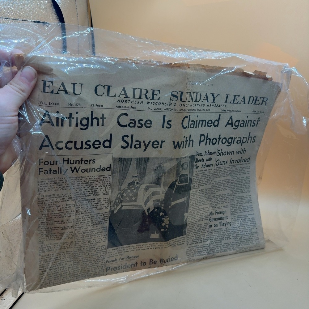 Eau Claire Sunday Leader Newspaper Nov 24 1963 JFK Kennedy Assassination Vintage